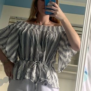Abercrombie blue and white off the shoulder top